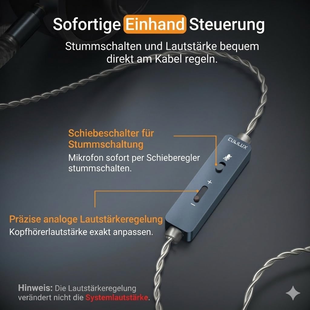 Cubilux 3,5mm TRRRS Klinkenkabel Ersatz für Logitech G Pro/X/X 2, G433, G233 Headset-Kabel mit Mic-Stummschaltung & Lautstärkeregelung, 1,2 m