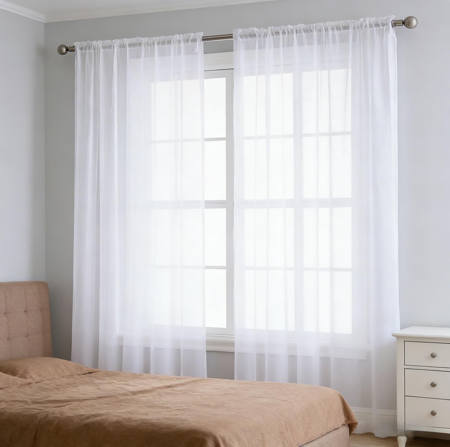 Cortina visillo blanca de 150x115 cm traslúcida monocolor para ventanas de salón