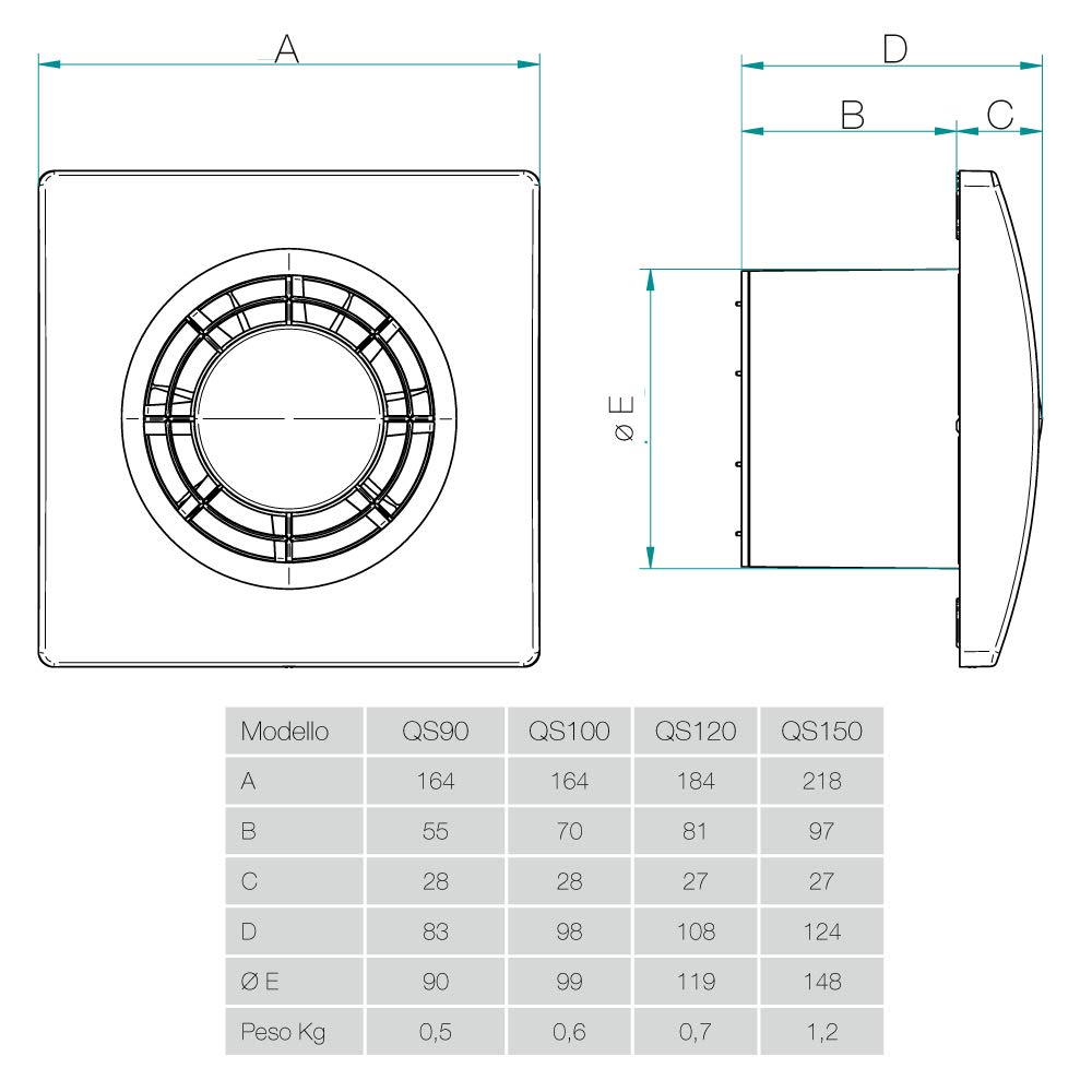 Aerauliqa QD90T axiale zuiger, diameter 90 mm, 8 W, 55 m3/h, code 003169, met timer Aerauliqa QD90T axiale zuiger, diameter 90 mm, 8 W, 55 m3/h, code 003169, met timer