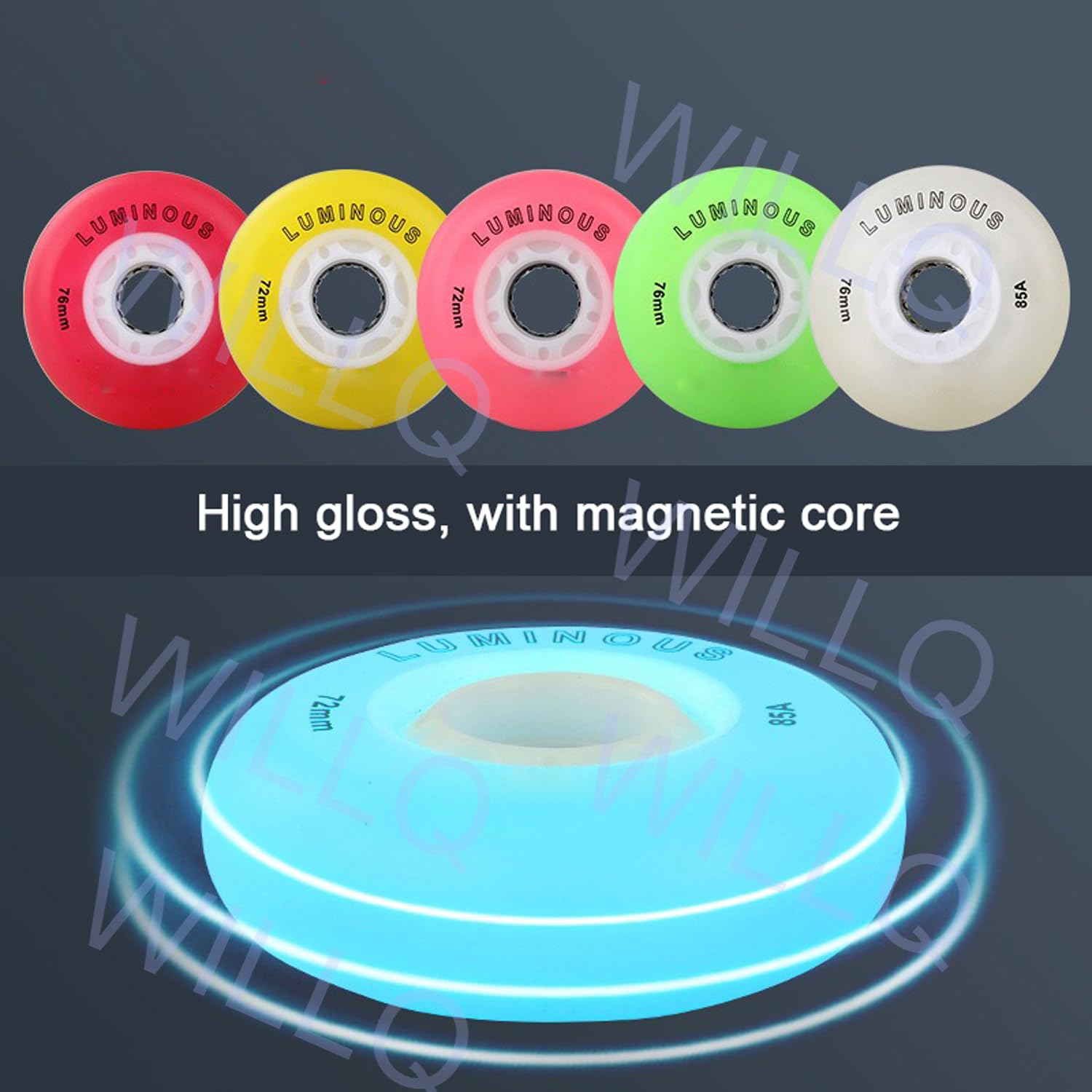 Paquete de 8 Ruedas Luminosas LED de 85 A Que Brillan en la Oscuridad para Patines en línea, para Interiores y Exteriores, de 72 mm, 76 mm y 80 mm.