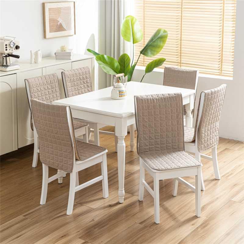 Image of HOMETHREADS Non-Slip Chair Cover-Universal Fit for Kitchen & Dining Chairs-Cushioned Comfort - Stylish Machine Washable Seat Cover-140x40cm (Beige, Pack of 8)