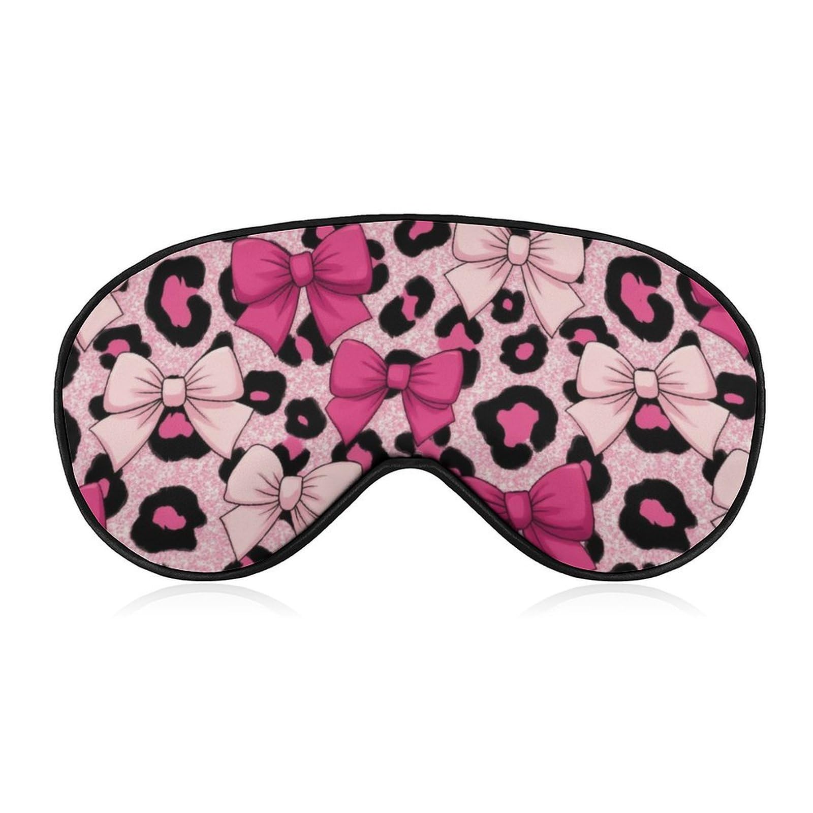 velumair Pink Bows Leopard Print Sleep Mask Girls Sleeping Mask Elastic Blackout Sleeping Eye Mask for Full Nights