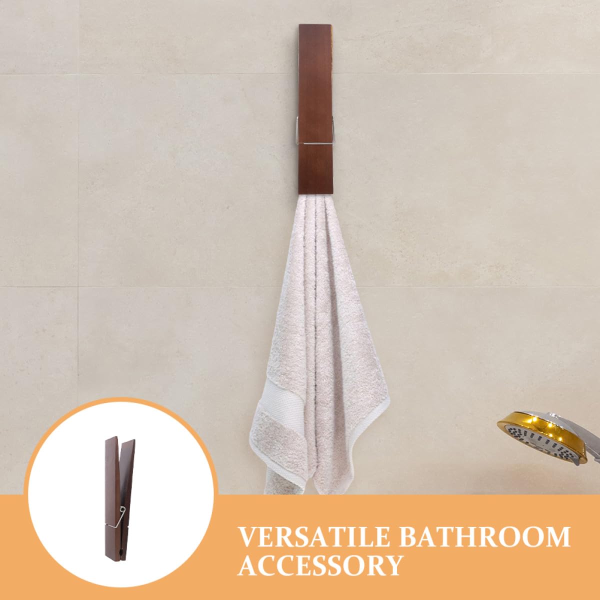 Ganchos de Pared de Madera para Colgar Toallas, Set de 2 Pinzas Grandes, Toallero Rústico para Baños y Lavandería