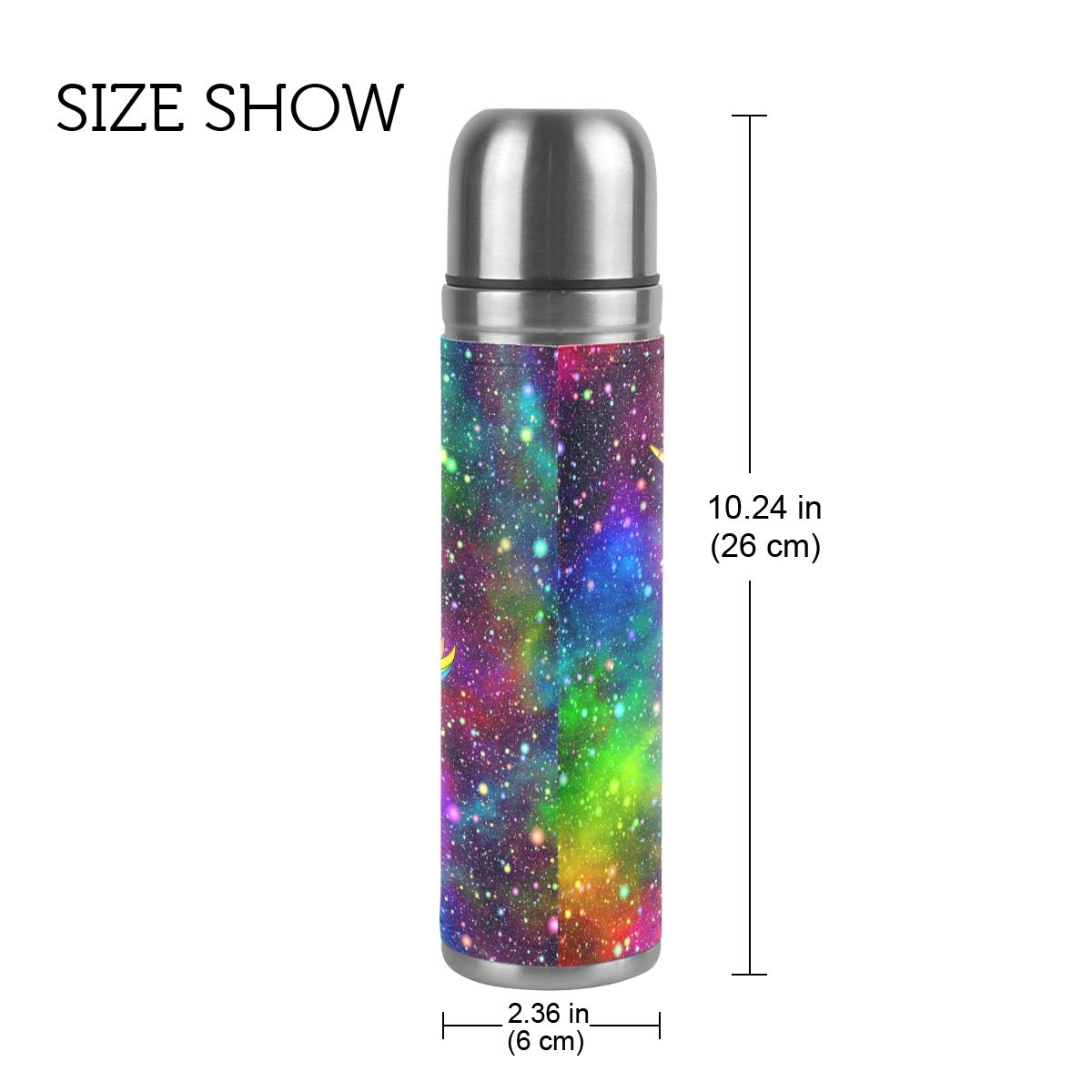 Taza de viaje de acero inoxidable con aislamiento al vacío, doble pared, a prueba de fugas, colorido, diseño de galaxia y unicornio personalizado impreso en piel auténtica, 500 ml