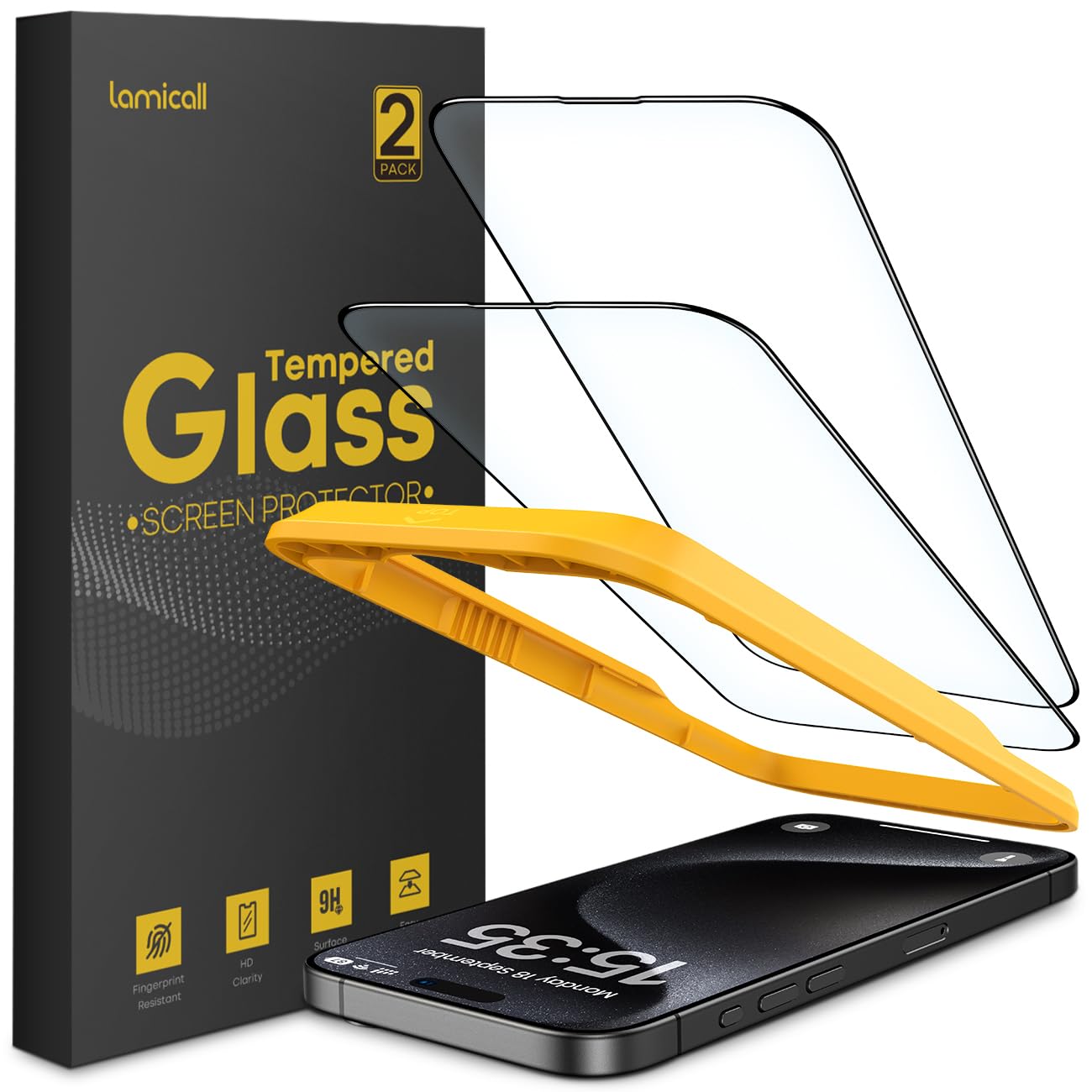 Lamicall for iPhone 16 Pro Max Screen Protector - [0 Bubbles, Easy Alignment Frame] Full Coverage, 9H Unbreakable Tempered Glass, Fingerprint Resistant, HD Clear for iPhone 16 Pro Max - 2 Pack