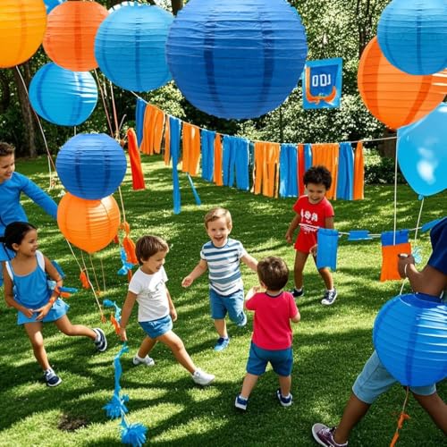 Image of Blue Orange Paper Lanterns Decorative 12pcs Party Hanging Decorations for Party Birthday Bachelorette Wedding Birthday Baby Shower Graduation Anniversary Blue Orange Room Decor