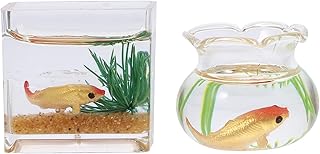 Toddmomy 1/12 Scale Accessories Dollhouse Fish Tank 1: 12 Scale 2Pcs Miniature Fish Bowl Miniature Dollhouse Accessories for Garden Scene Decor Desktop Ornaments