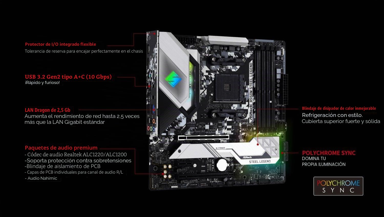 Asrock B550M Steel Legend Placa Base, soporta 3ra generación AMD4 Ryzen, PCIe 4.2