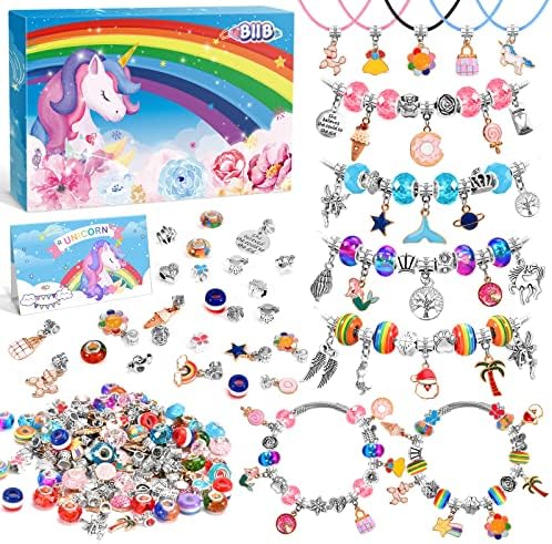 BIIB Arts and Crafts for Kids Ages 8-12, Jewelry Making Kit for Girls 8-12, Unicorns Gifts for Girls 6-12, Toys for Girls Ages 8-12, Charm Bracelet Making Kit for Girls, Gifts for 5-9 Year Old Girls