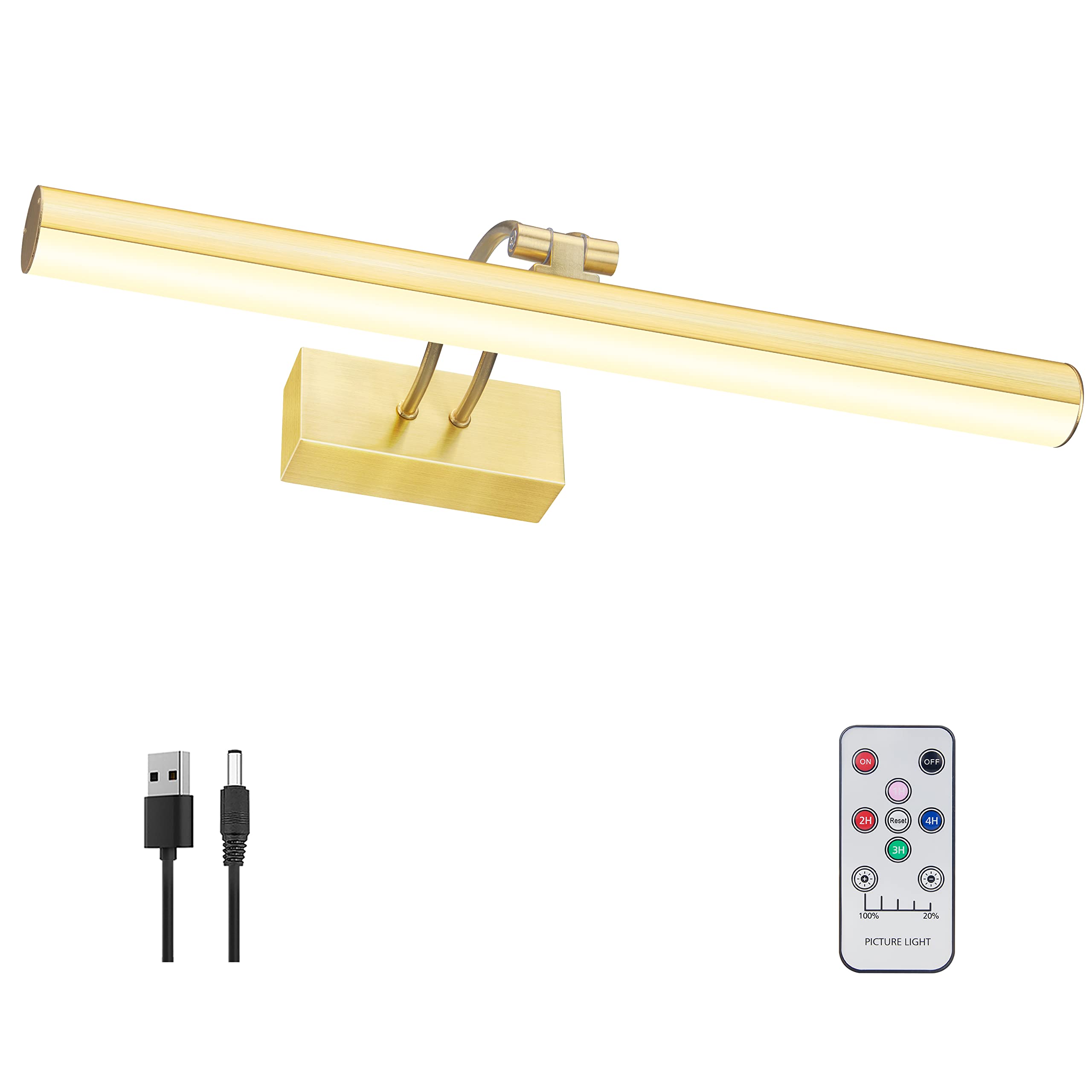Picture Light,Wireless Battery Art Lights for Paintings,Rechageable Remote Display Accent Lighting with Timer and Dimmable for Frame,Portrait,Dartboard-Brass