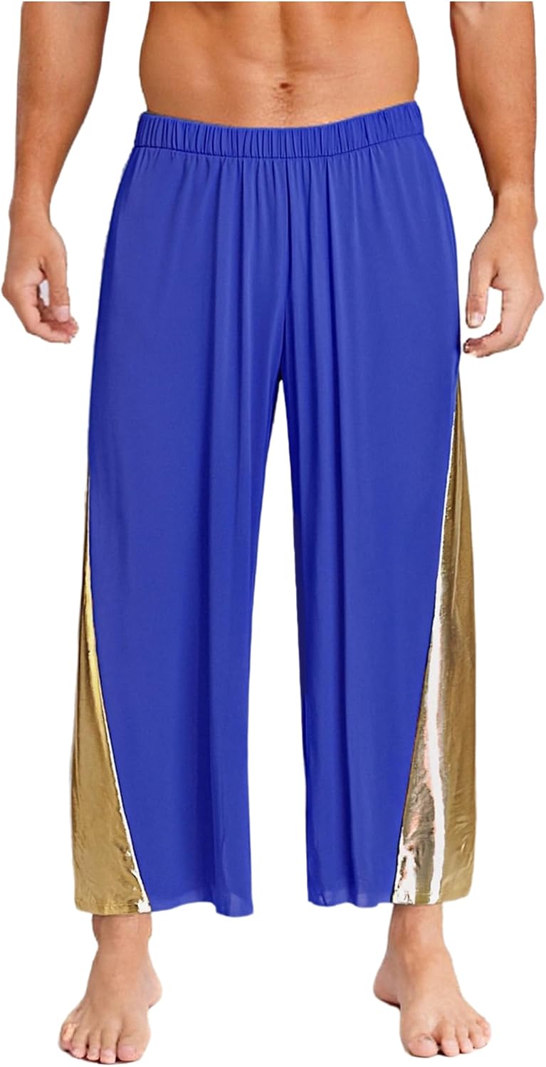 Hularka Men's Praise Dance Palazzo Pant Loose Trousers Casual Boho Yoga Beach Trousers Elastic Shiny Pant