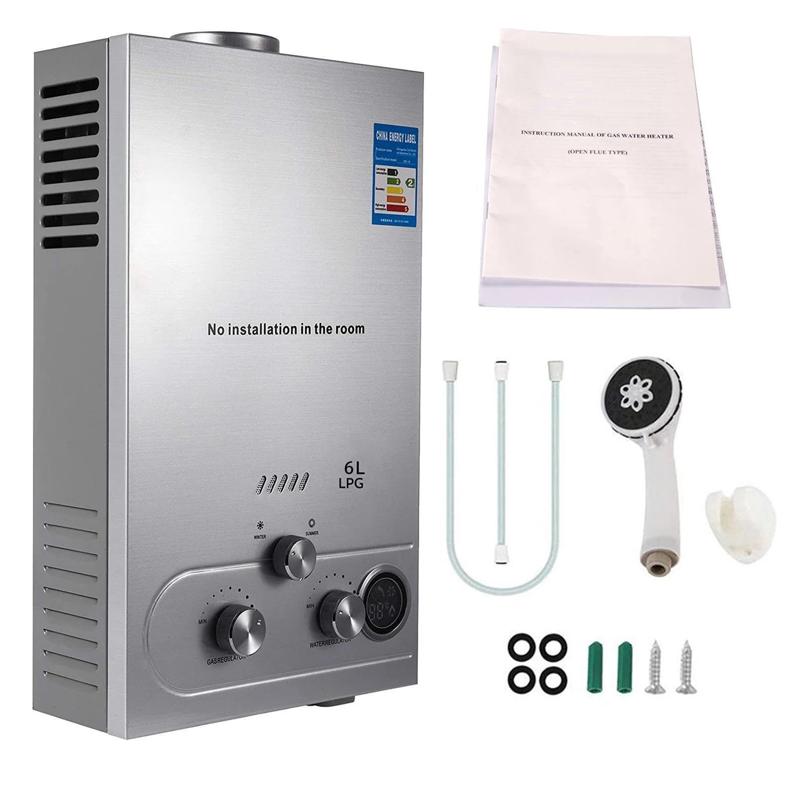 Chauffe-eau instantané à gaz, 16 kW GPL, capacité de 6 l, chauffe-eau instantané, pour le camping, la caravane et la maison