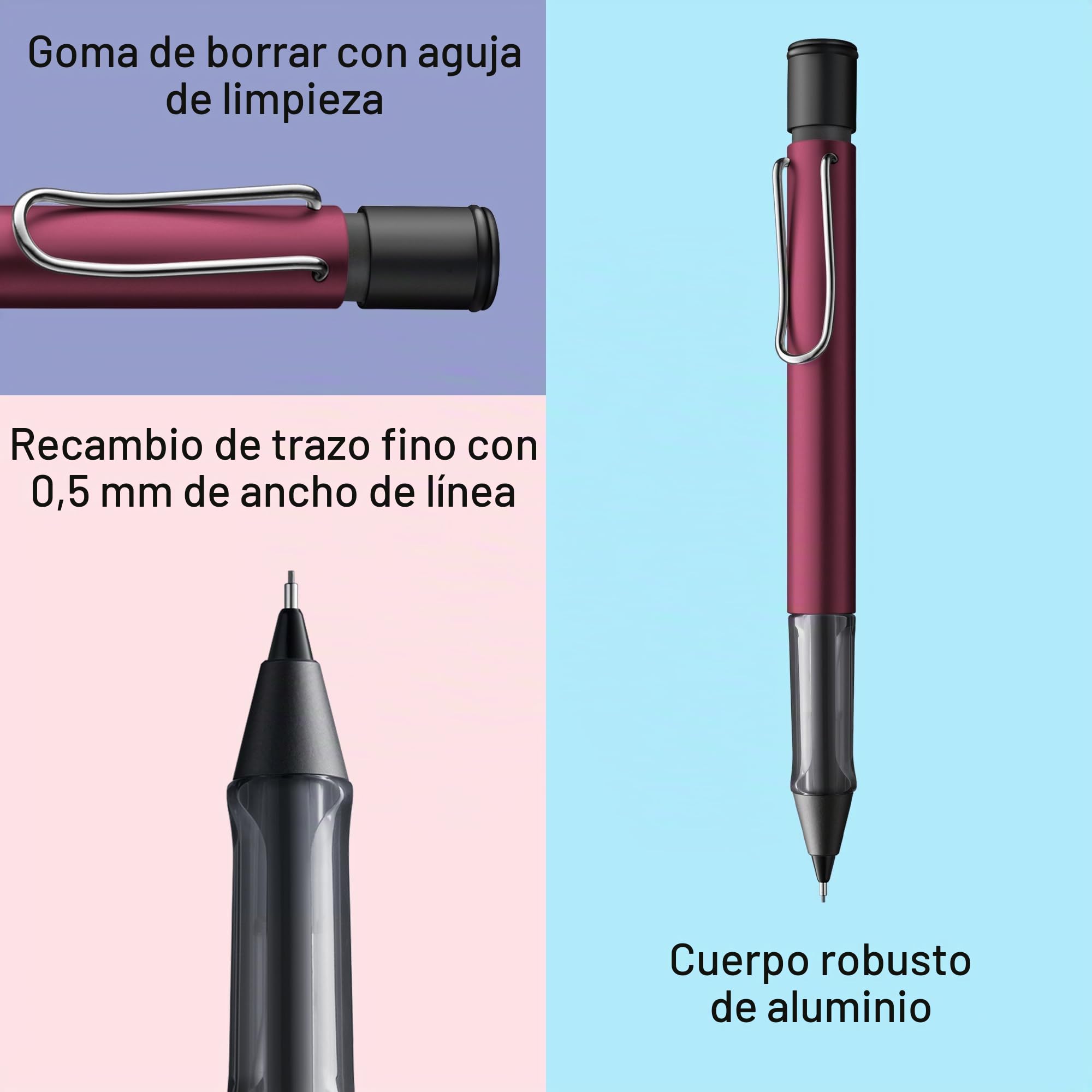 Lamy AL-star black purple - Portaminas con mango transparente, ergonómico y cuerpo de aluminio ligero - incluye recambio M 41 de línea fina 0,5 mm y punta de borrador