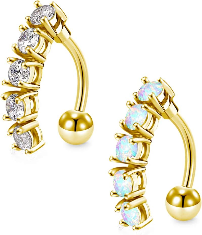 2pcs Reverse Belly Button Rings 10mm Stainless Steel 14G Navel Bars Piercing Jewellery