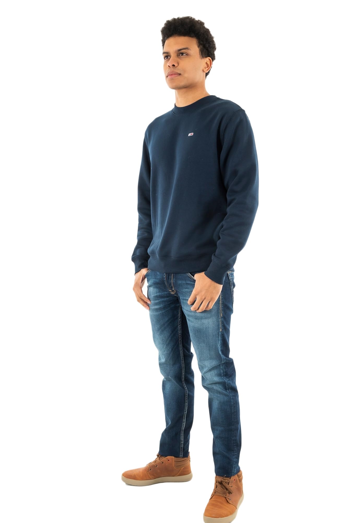 Tommy Jeans Uomo Felpa Regular Fit Flag Fleece Scollo Rotondo
