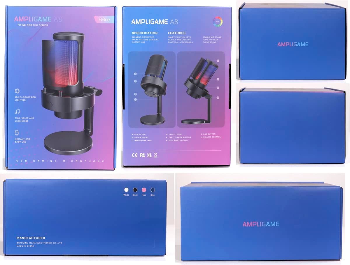 FIFINE USB Mikrofon PC, Gaming Mikrofon für Streaming Podcast Studio, Microphone USBC für PS4 PS5 MAC mit RGB-Steuerung, Stummschalter, Kopfhöreranschluss, Popfilter