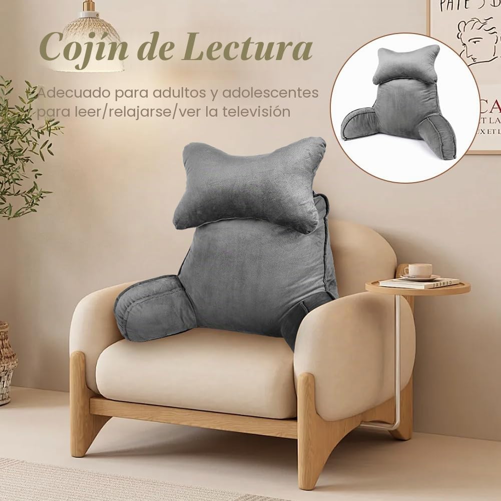 AOOWU Almohadas de Lectura, Cojín Lectura Cama para Cuello Desmontable and Brazos, Almohada in Lectura Espalda in Adultos para La Espalda, Trabajar, Leer o Jugar en la Cama, Sofá, Almohada Lectura