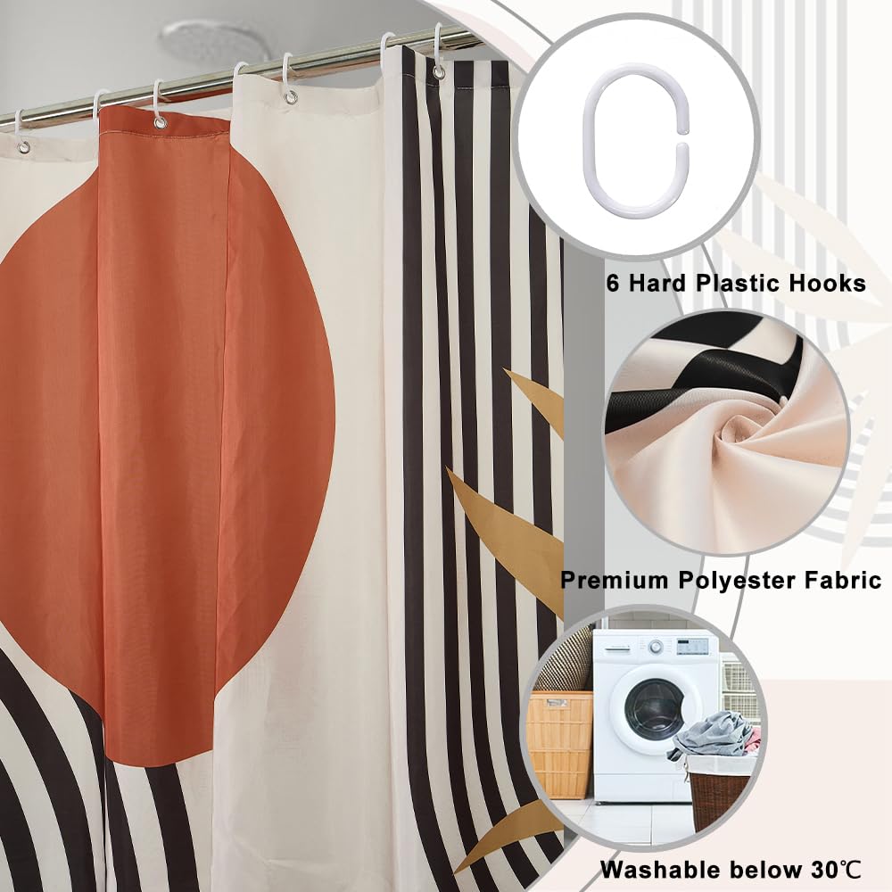 Rideau Douche Anti Moisissure, Rideau de Douche Terracotta 90x180cm Tissu Lavable Étroit Orange Boheme Rideaux de Baignoire Abstrait Petit Imperméable Rideaux Salle de Bain avec 6 Crochets