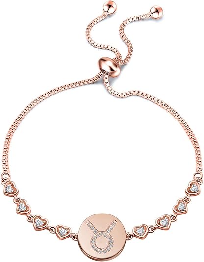 ENSIANTH Rose Gold Zodiac Sign Adjustable Bracelet Birthday Gift for Women