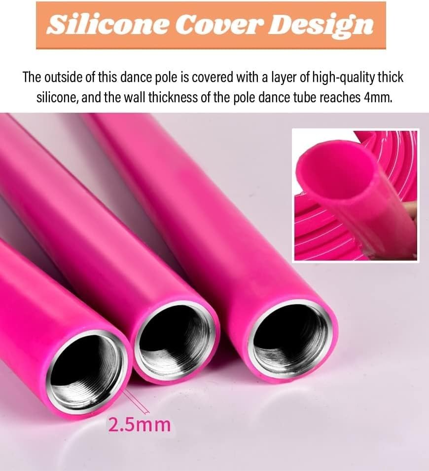 Barre de danse en silicone de 2,3m à 2,7m argentée à hauteur réglable
