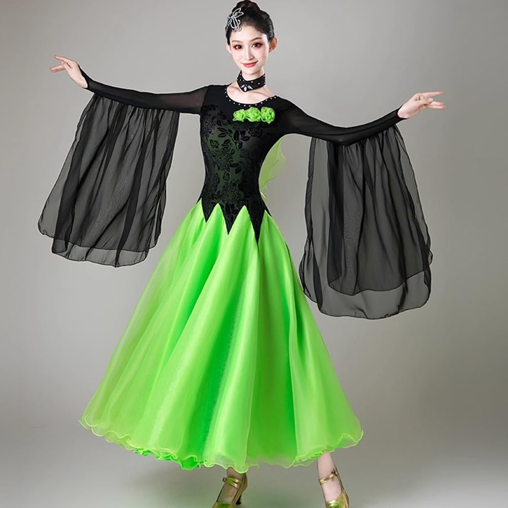 Ballsaal Leistung Tanzkleider Modernes Elegante Tanzkleid Damen Langarm Walzer Tango Tanzkleider Cha-Cha Turnierkleid Dehnbare Tanzkleidung für Frauen Flamenco Kleid
