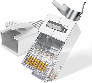 Cat7 RJ45 Connectors, LEENUE Cat6A RJ45 Pass Through Connector Shielded with Grey Boot for 23AWG CAT7 Thick Network Cable 8P8C 30 Set