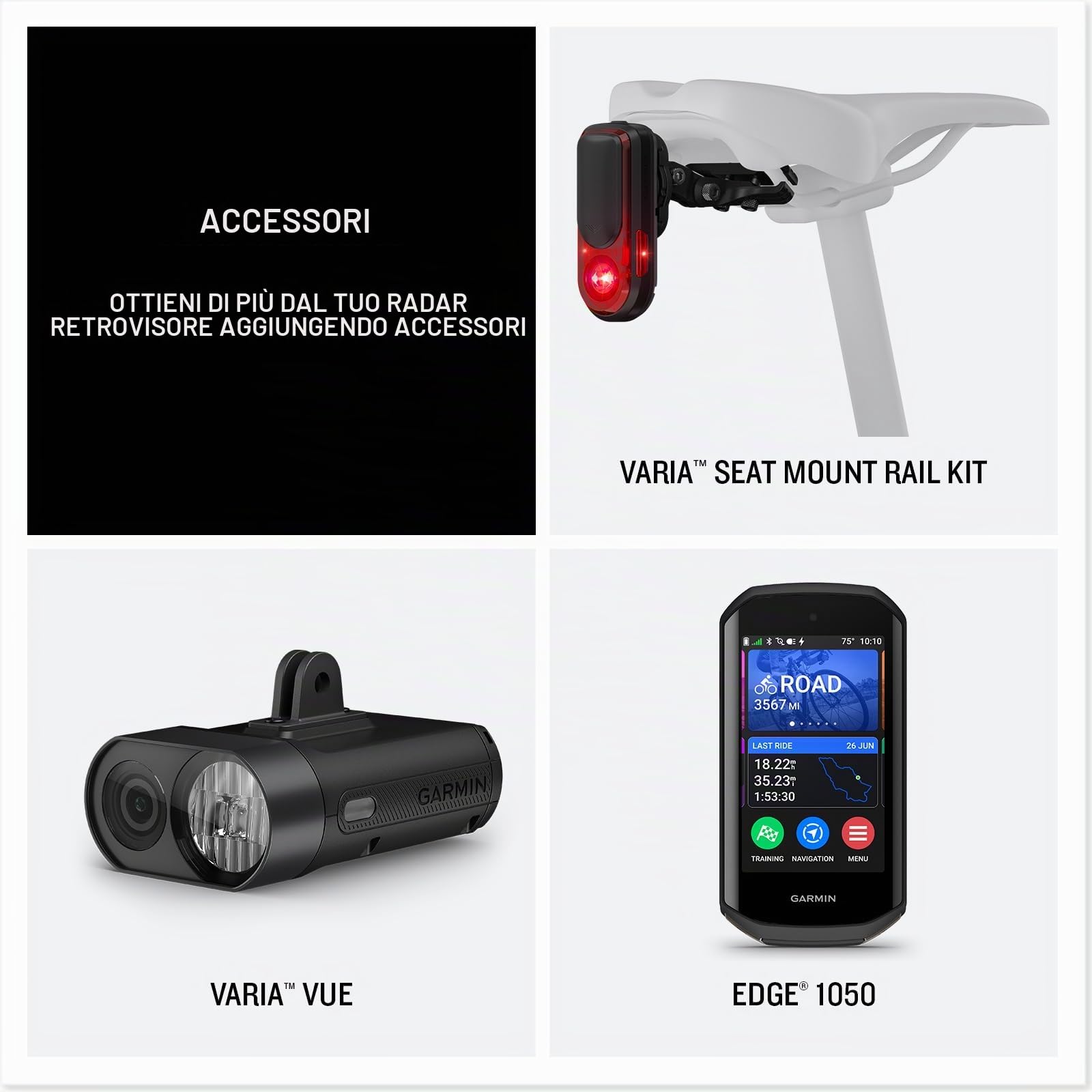 GARMIN Varia RearVue 820 - Radar retrovisore avanzato e fanale posteriore | Fino a 24 ore di durata della batteria e fanale posteriore luminoso visibile fino a 2 km | Traccia veicoli fino a 175 metri