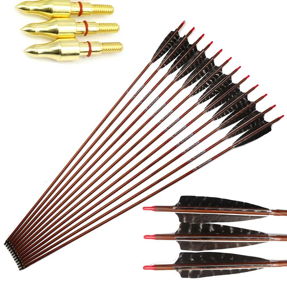 Diamètre Intérieur 6.2mm .244" Longueur Personnalisée Flèche Carbone 22-32 Pouces Spine 700 pour Entraînement Chasse avec Encoche Rotative pour Arc à Poulies et Arc Recurve Adulte Jeunesse 6/12/24pcs