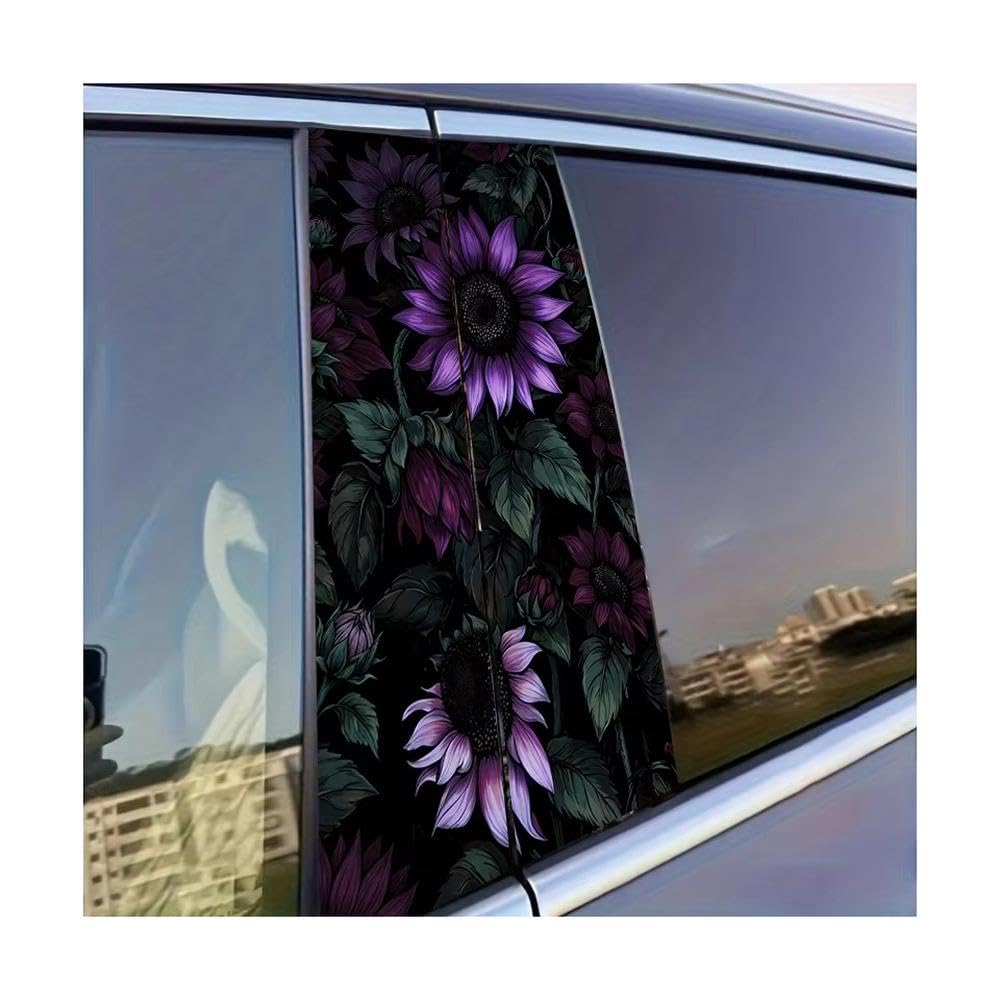 Dabhuoc One Color Car Parts 2Pcs Car Door Post Decals Purple Sunflower Glossy Protective Polyethylene Film