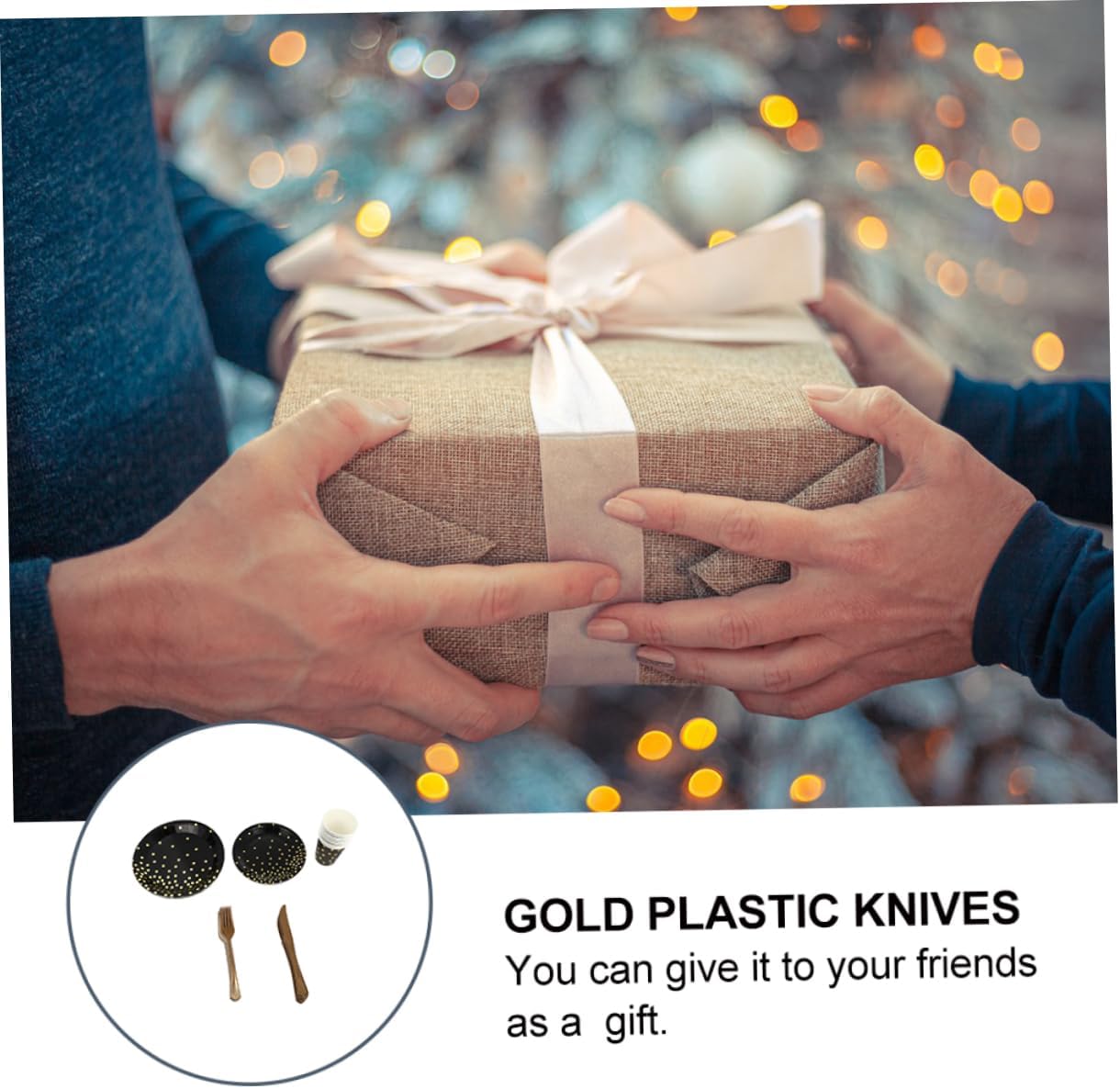 SHERCHPRY Gold Disposable Dinnerware Set 125pcs Thick Paper Plates and Cups Gold Plastic Forks and Knives Elegant Party Supplies for Weddings and Celebrations