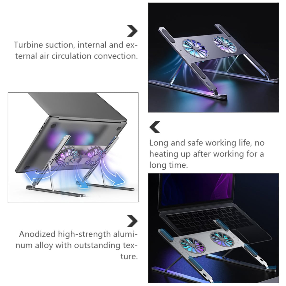 VALICLUD Enfriador de Portátil Ajustable de Aleación de Aluminio Ventilador LED y Conexión Directa para Disipación de Calor, Soporte Seguro para Juegos y Trabajo