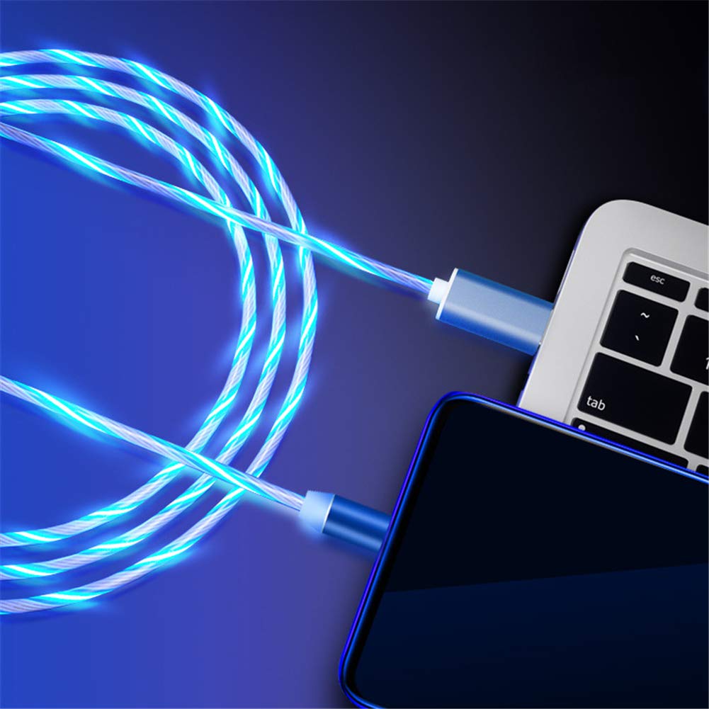 Streamer - Cable de carga magnético LED, cable de carga rápida de 3 A con rotación de 360° y 3 adaptadores (micro USB/i-Products/tipo C) compatible con todos los teléfonos inteligentes (6 pies-2 m)
