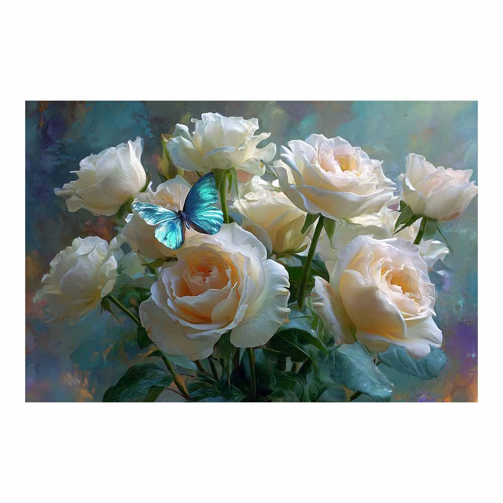 ZAMAEIU Landscape Canvas Painting butterflys-resting Rosess Wall Decor, Modern Artwork, For Bedroom Living Room Bathroom Home Office Room Decorations(white)-50x70cm Unframed