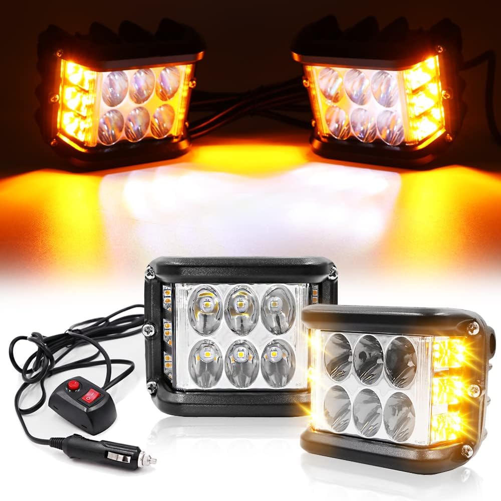 FOXCID 4 Inch LED Pod Lights with Yellow Amber Side Shooter dualcolor