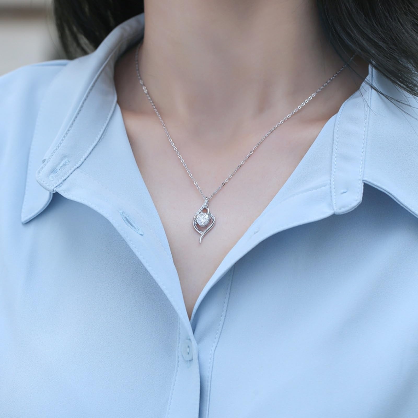 Collar de cadena ajustable para mujer, oro blanco/platino, oro blanco, cadena trenzada para el día de San Valentín, moissanita
