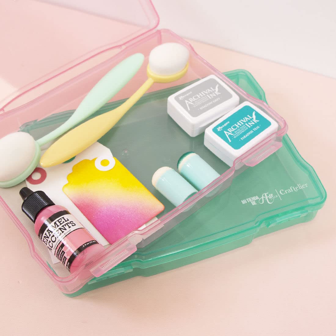 Craftelier - Organizer-box met 17 vakken voor kaartenwaren, scrapbooking en knutselwerk | Afmetingen 26,5 x 17,8 x 4,2 cm - wit