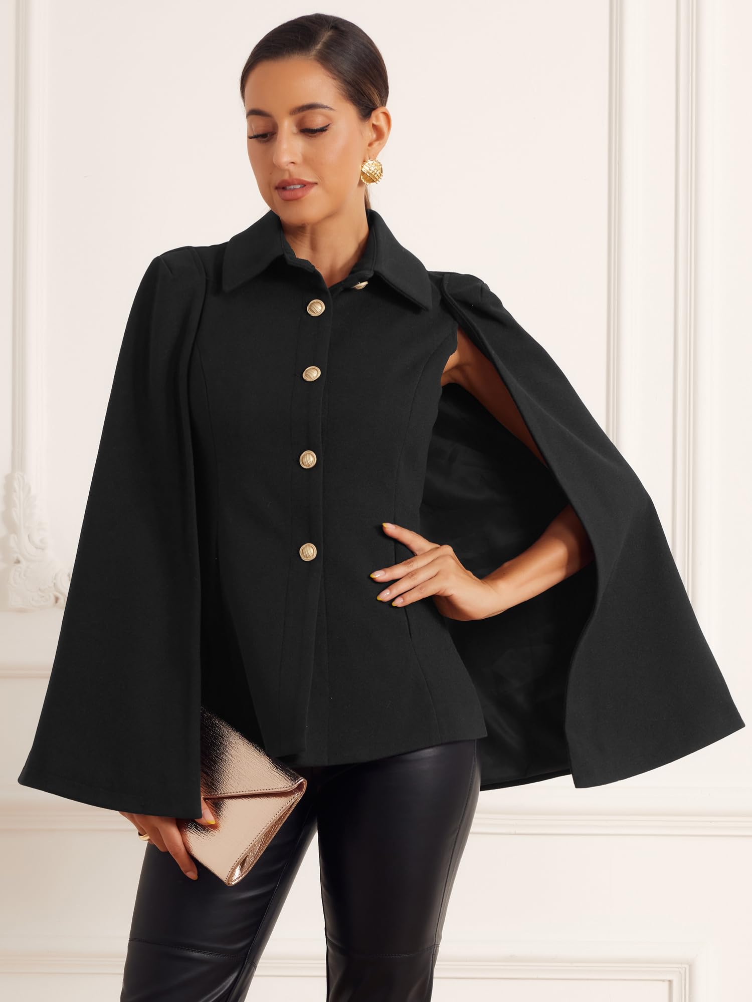 Allegra K Damen Blazer Geteilte Ärmel Knopfleiste Vorne Lässige Arbeitskleidung Cape Mantel Schaljacken