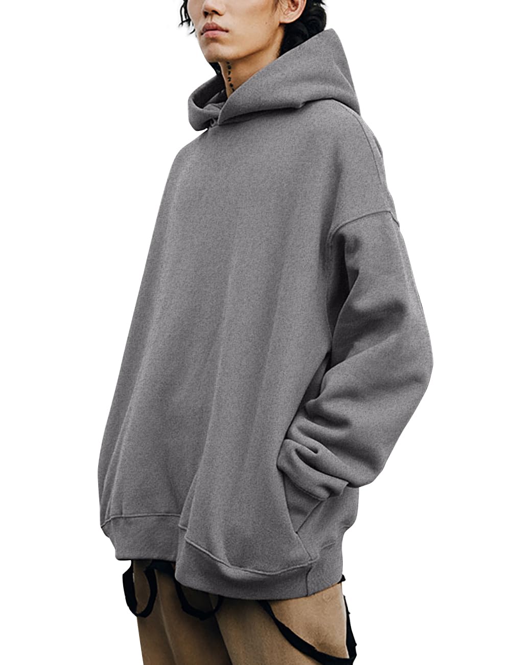 FAIABLEMen's Sweatshirt Oversized Fleece Lightweight Pullover Hoodie Plain Workout Hoodies for Men with Side Pockets