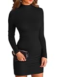 Women Mock Neck Ribbed Bodycon Dress Long Sleeve Mini Pencil Dresses