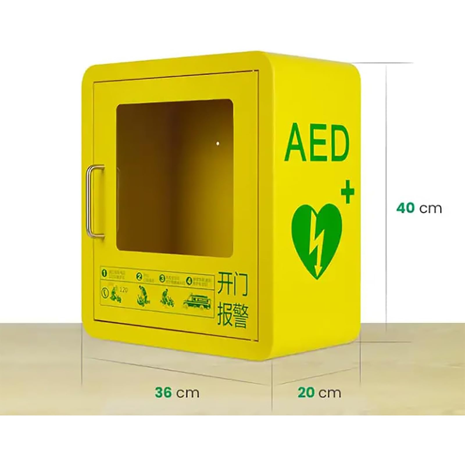 AED-Defibrillator-Aufbewahrungsschränke, wandmontierte AED-Alarmbox mit Griff/Schlüssel und Alarm, transparentem Glasfenster und abgerundetem Eckendesign, für öffentliche Bereiche im Home-Office