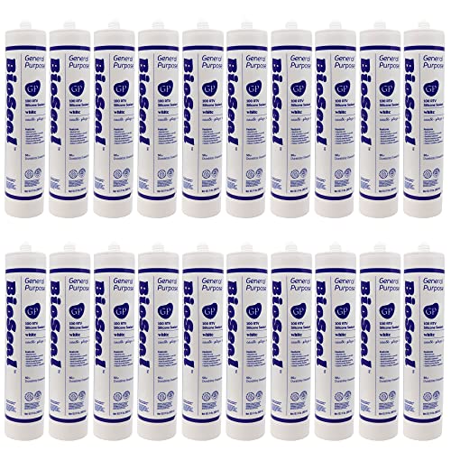 Image of White BioSeal 100% Silicone Sealant Caulk General Purpose, Waterproof and No Odor 10.1 Ounce Cartridge -White 18 Set