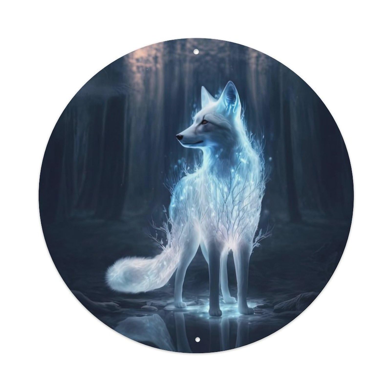 Arctic Animals Arctic Fox with Glowing Body Vintage Metal Tin Sign Plaque Wall Decor for Cafe, Club Bar, Office, Garden Metal Poster 8x8Inch