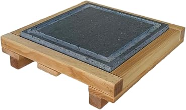 Mottinox Pietra Lavica Siciliana con Scolo, Quadrata 30x30, con Supporto Legno Faggio, Estraibile, Piastra Refrattaria per Cucinare (30x30cm) (MTX131)