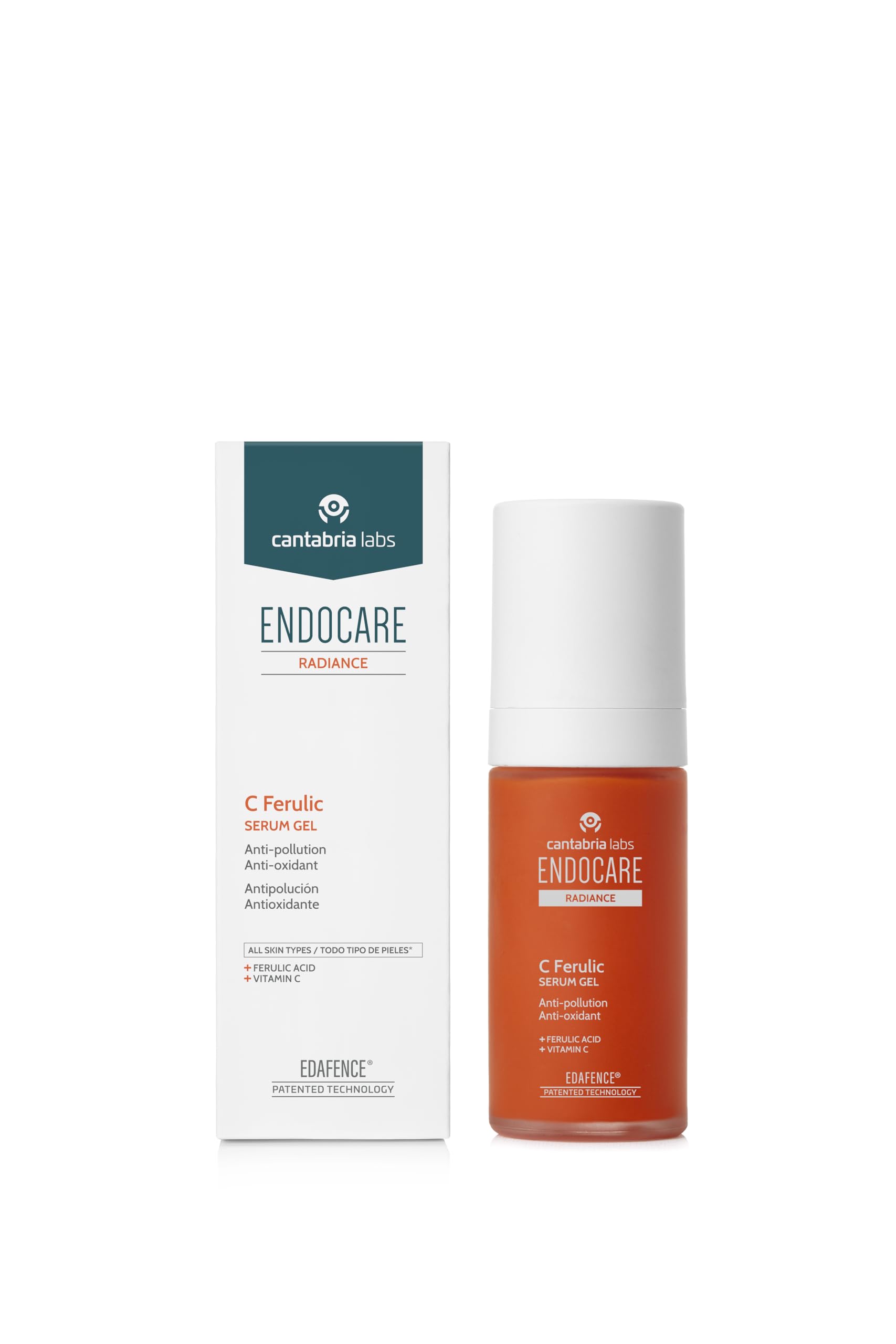 Cantabria Labs Endocare Radiance C Ferulic Serum Żelowe Serum Przeciwpolukcyjne i przeciwutleniające z witaminą C i kwasem ferulowym, szybkie wchłanianie, do wszystkich rodzajów skóry, 30 ml
