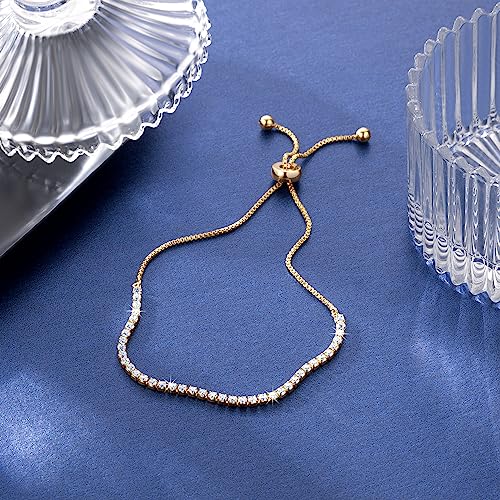 Tennis Bracelets for Women 14K Gold Bracelets for Women 14K Gold Cubic Zirconia Adjustable Bolo Clasp2