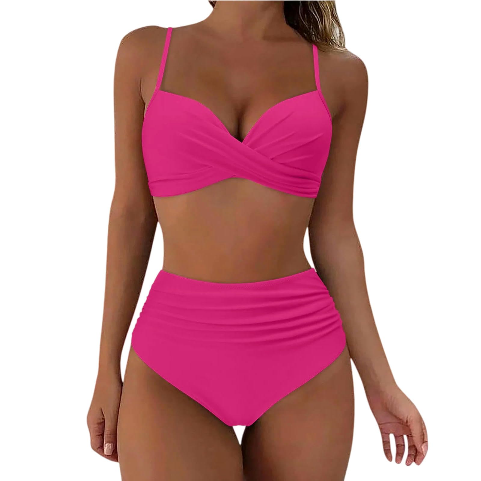 Damskie bikini Twist z bawełny poliamidowej | Twist Push Up i dół z wysokim stanem kontrolującym brzuch