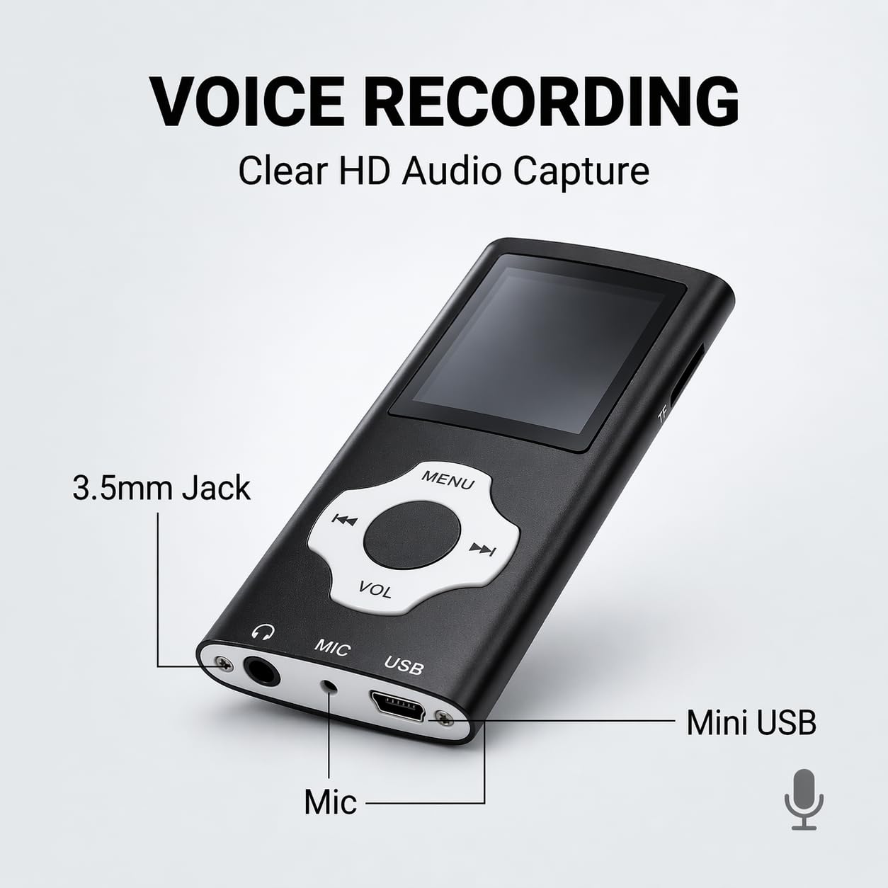 Lettore MP3 32GB Portatile HiFi in Metallo con Schermo 1,8", Lettore Musicale MP4 con Radio FM, Memoria Espandibile fino a 128GB, Riproduzione 18 Ore, Registratore Vocale per Sport e Viaggi