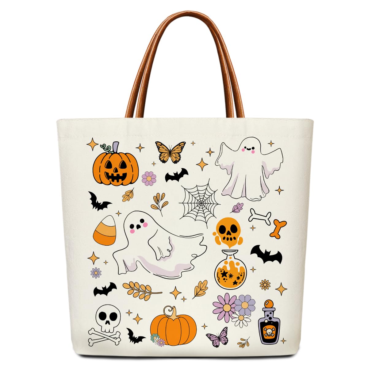 RLCNOT Halloween Tote Bag Canvas Tote Bag, Reusable Grocery Shoulder Bags for Work Shopping Travel, Halloween Gifts for Women