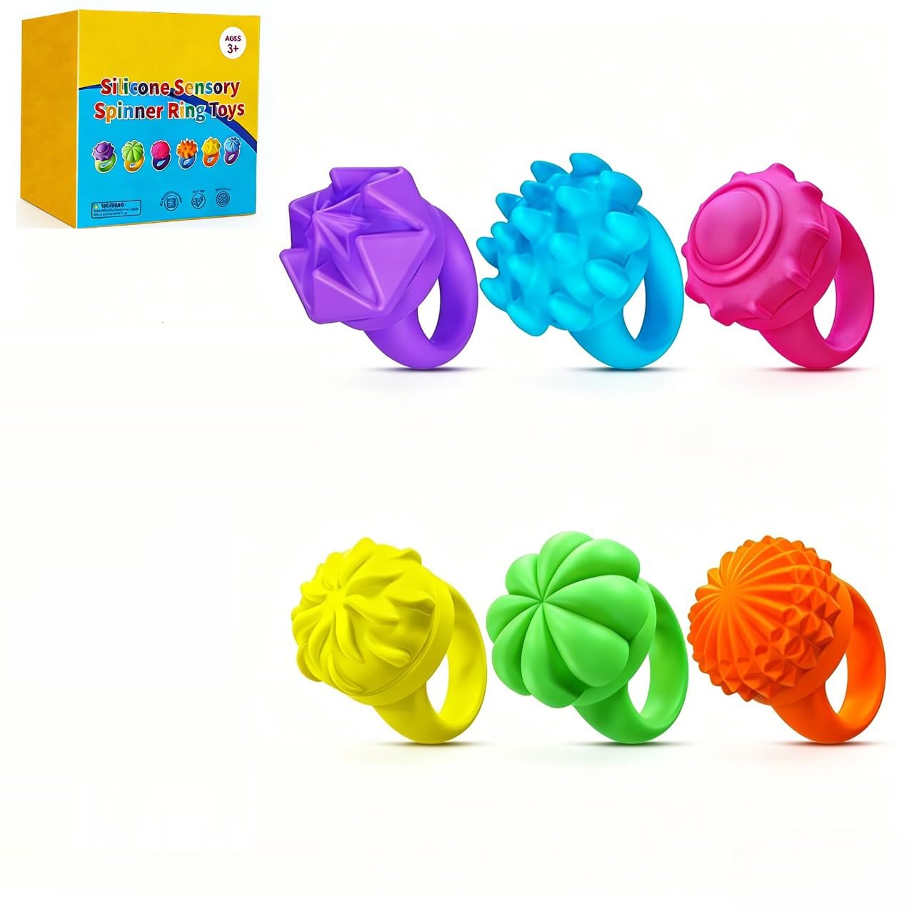 Bambebe 12 Pack Fidget Sensory Rings - Quiet Textured Finger Toys for Kids & Adults, Calming Stress Relief for Autism, ADHD, Anxiety, Suitable for Classroom & Office (C)