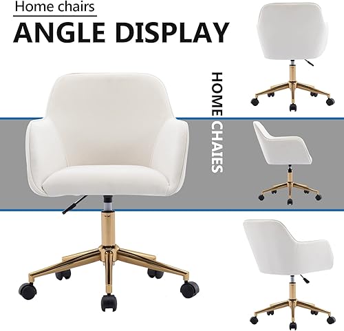 Miniatura 8 de HomVent Silla moderna de terciopelo para oficina en casa, silla de escritorio tapizada con patas de metal dorado, silla giratoria ajustable con